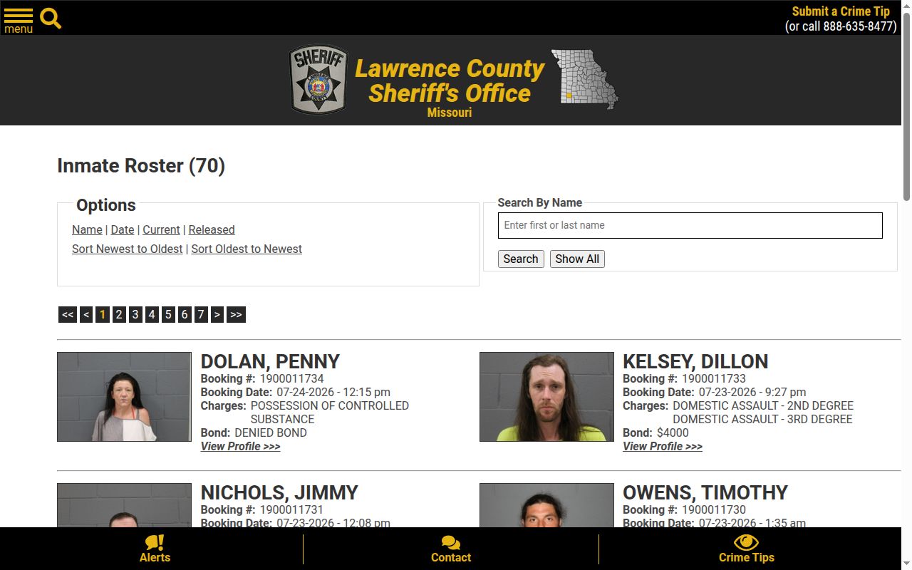 Official Lawrence County Sheriff current-custody roster search