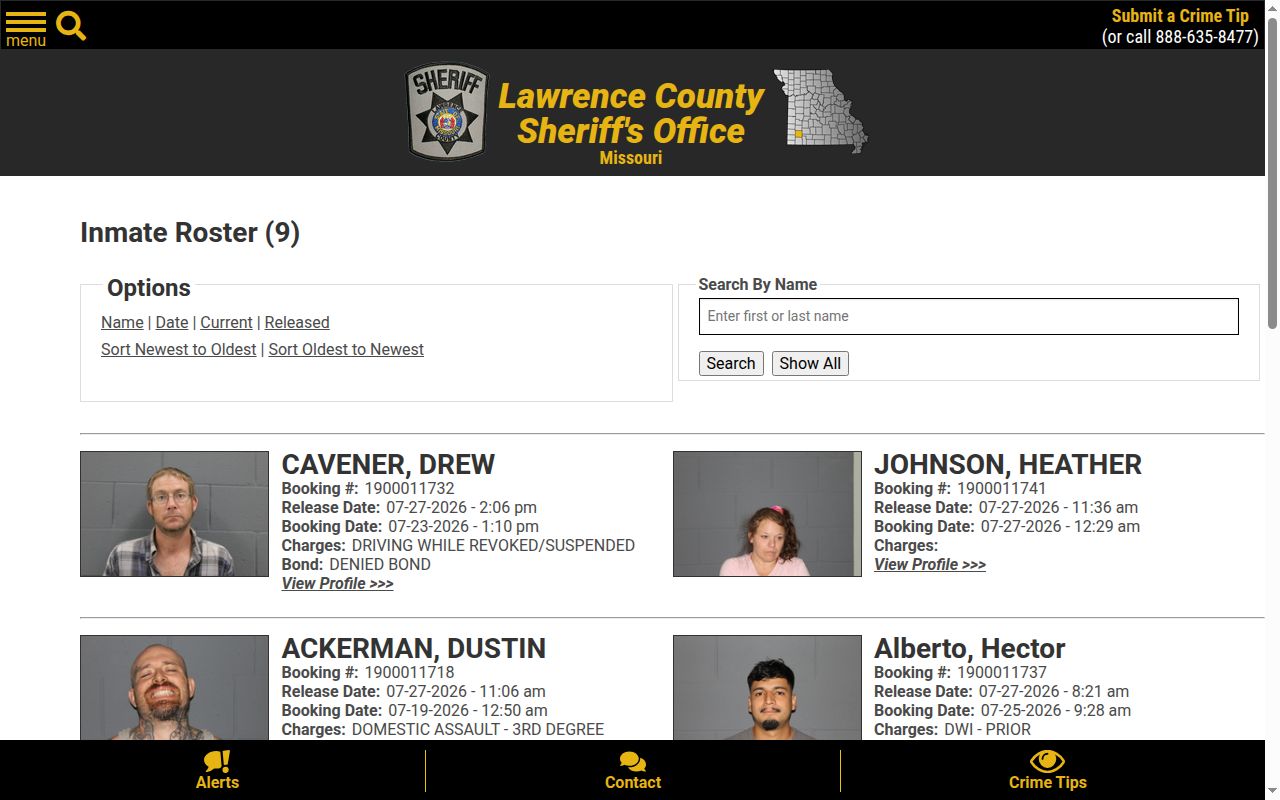 Lawrence County live 48-hour released inmate records