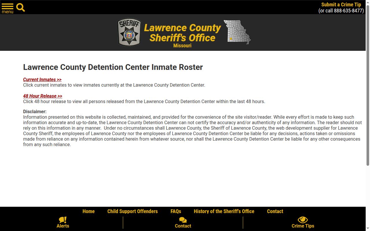 Lawrence County official 48-hour released inmate roster selector