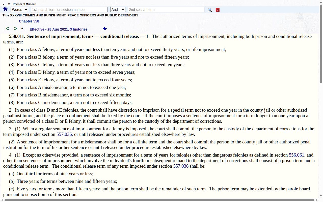 Lawrence County projected release date conditional release formula statute