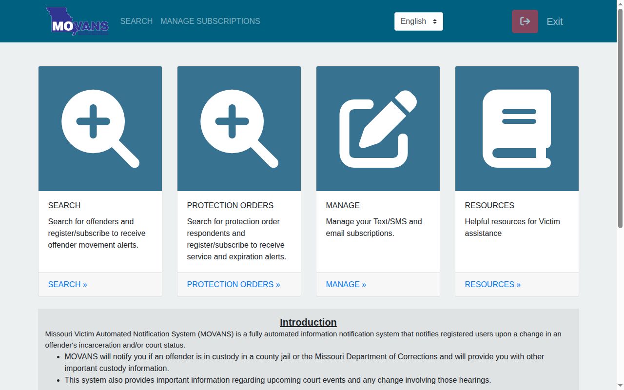 Lawrence County Missouri MOVANS inmate release search screen