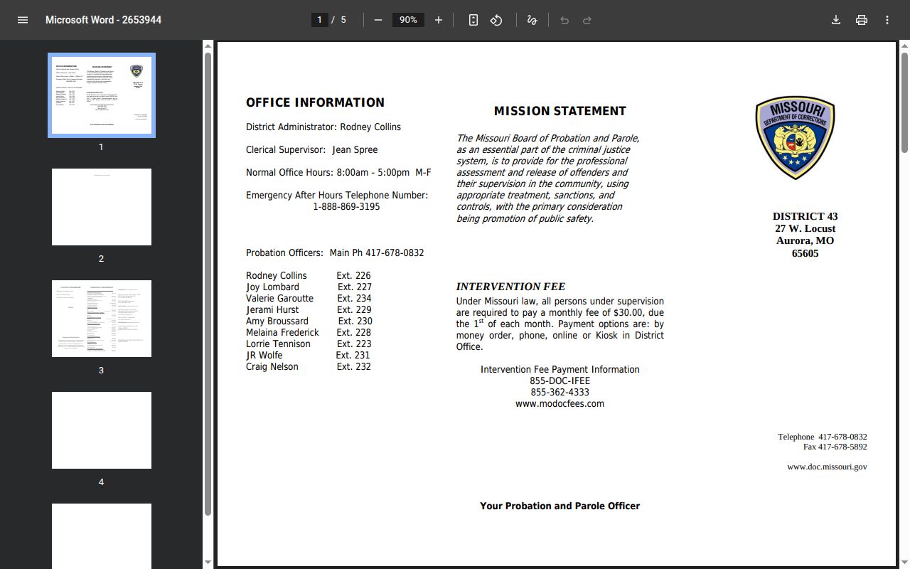 Lawrence County District 43 parole and probation office profile