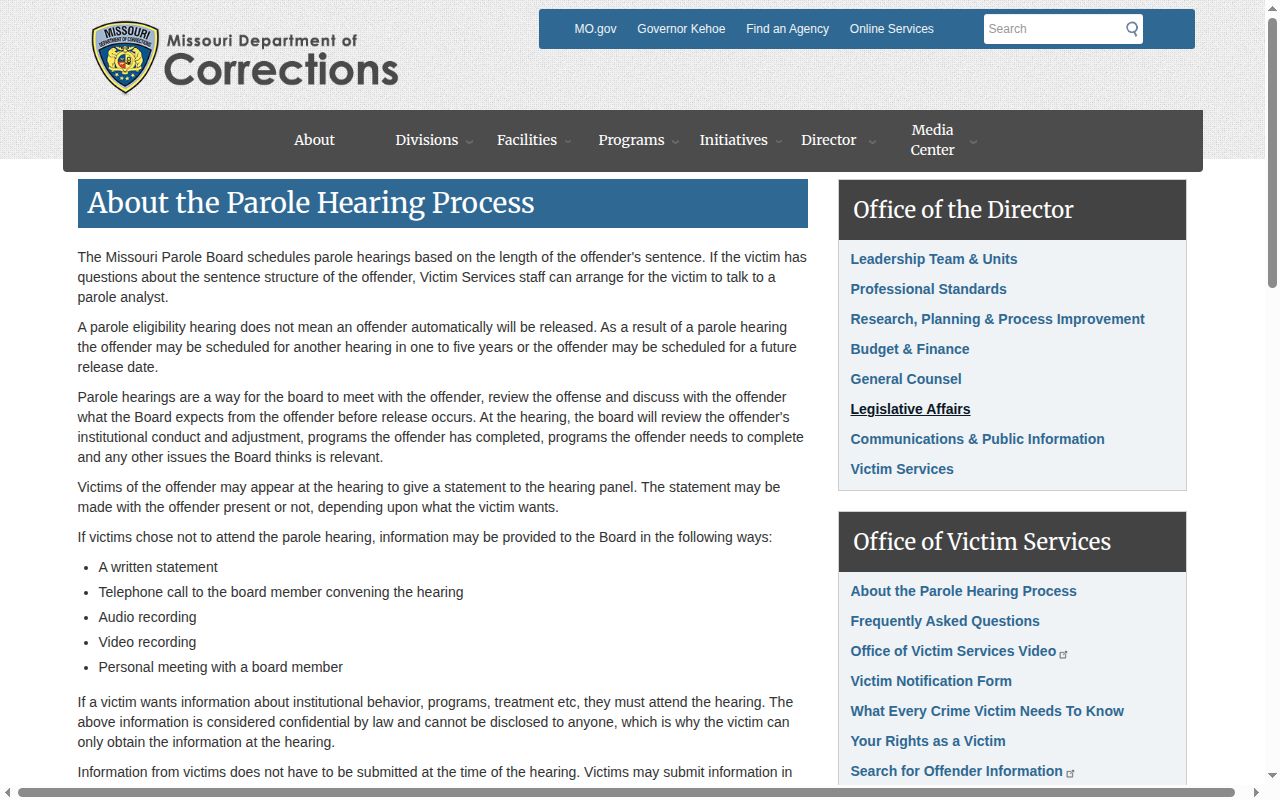 Lawrence County parole hearing and release decision process
